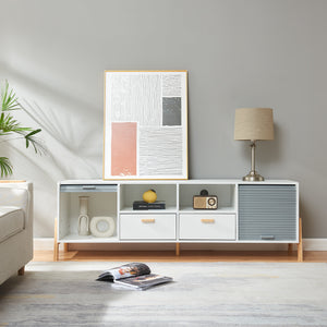 Mobile Porta TV Kvaefjord con Casseti Scomparti Aperti e Ante a Serranda - Bianco/Grigio [en.casa]