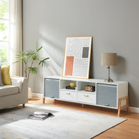 Mobile Porta TV Kvaefjord con Casseti Scomparti Aperti e Ante a Serranda - Bianco/Grigio [en.casa]