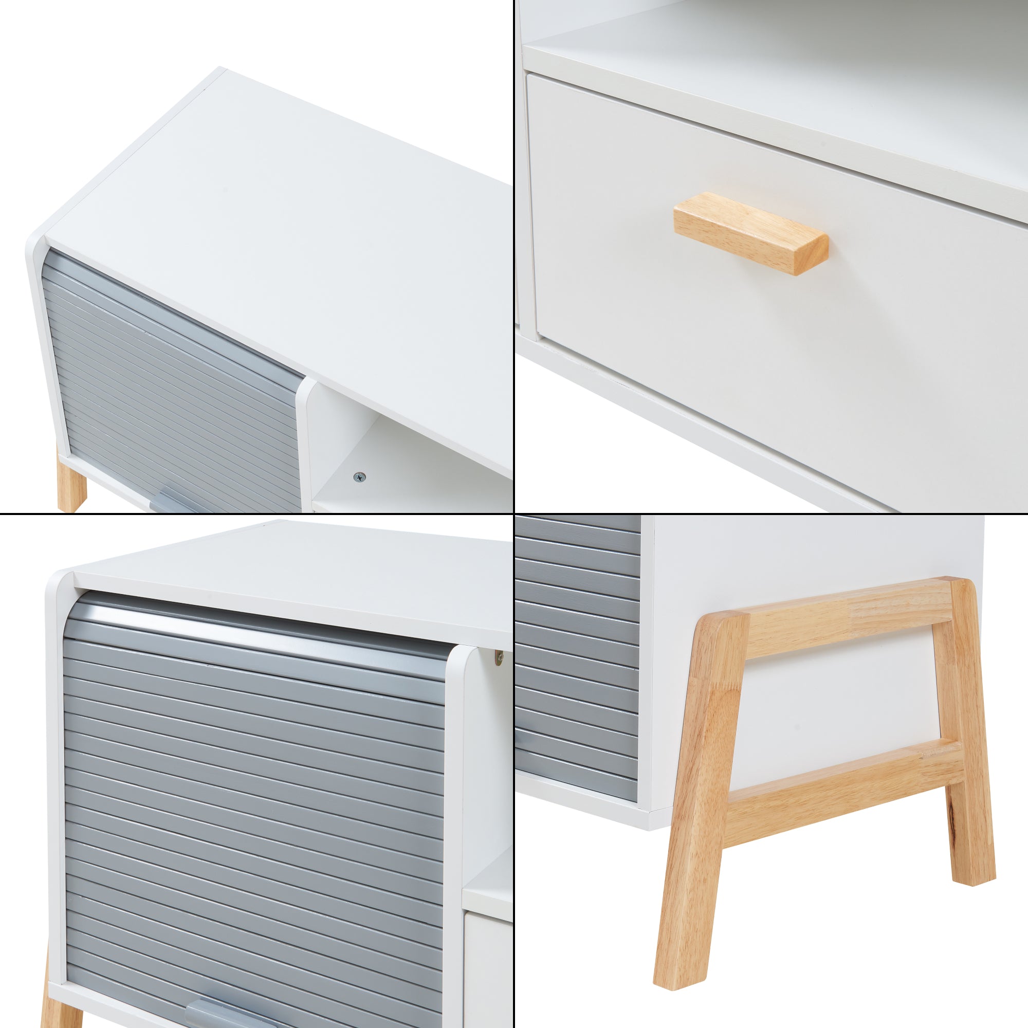 Mobile Porta TV Kvaefjord con Casseti Scomparti Aperti e Ante a Serranda - Bianco/Grigio [en.casa]