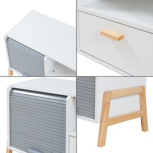 Mobile Porta TV Kvaefjord con Casseti Scomparti Aperti e Ante a Serranda - Bianco/Grigio [en.casa]