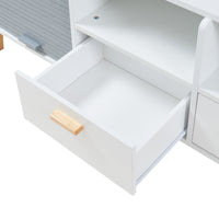 Mobile Porta TV Kvaefjord con Casseti Scomparti Aperti e Ante a Serranda - Bianco/Grigio [en.casa]