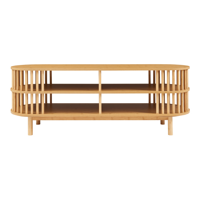 Mobile Porta TV Jarvenpaa con 4 Scomparti in Bambù 140 x 40 x 50 cm - Naturale [en.casa]