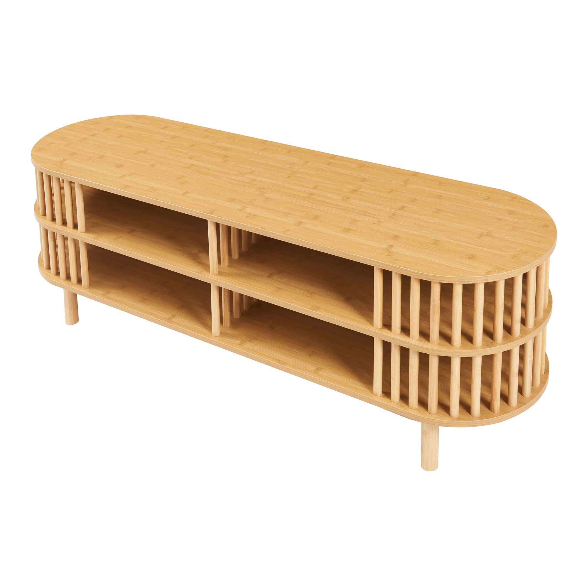 Mobile Porta TV Jarvenpaa con 4 Scomparti in Bambù 140 x 40 x 50 cm - Naturale [en.casa]