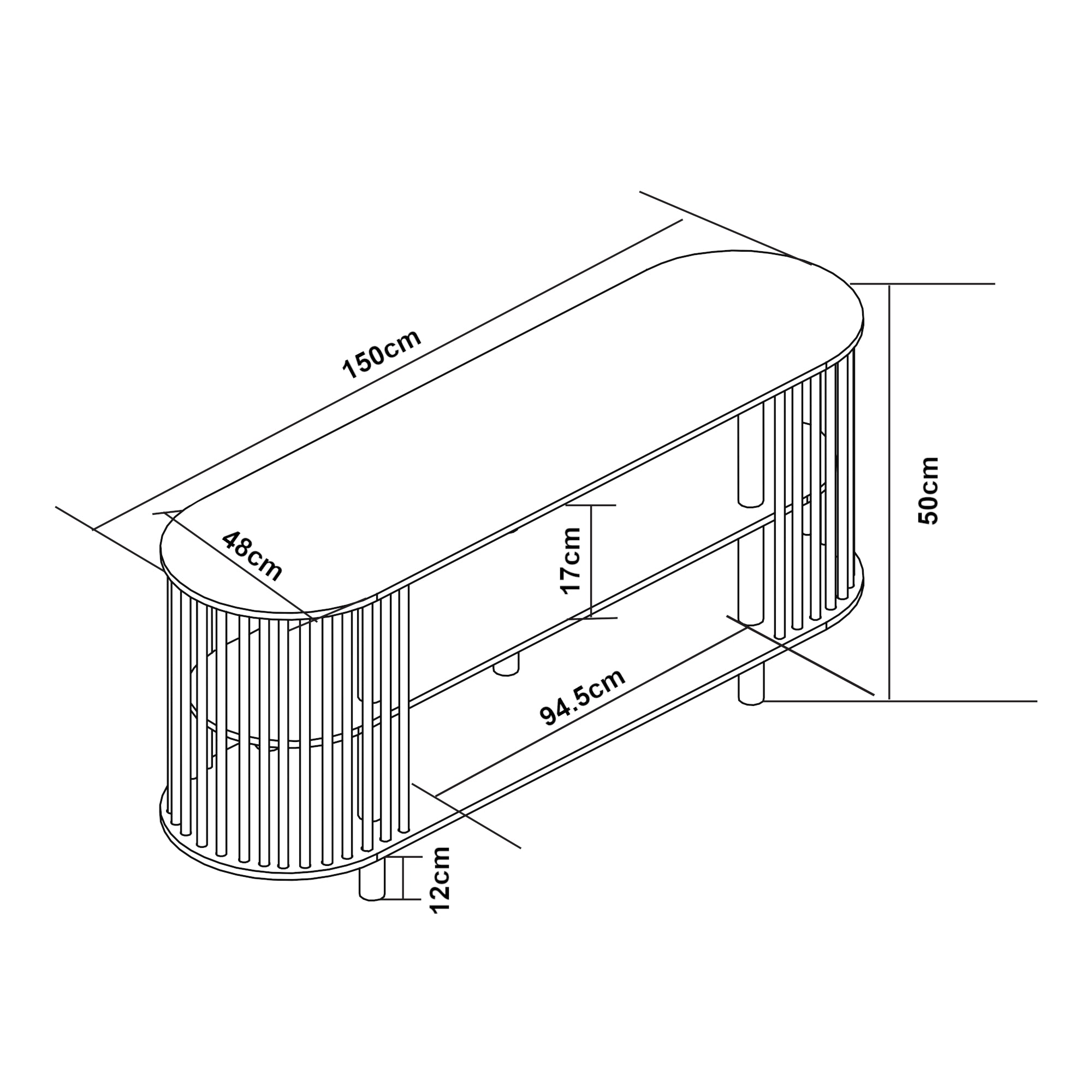 Mobile Porta TV Jarvenpaa con 4 Scomparti in Bambù 150 x 48 x 50 cm - Naturale [en.casa]
