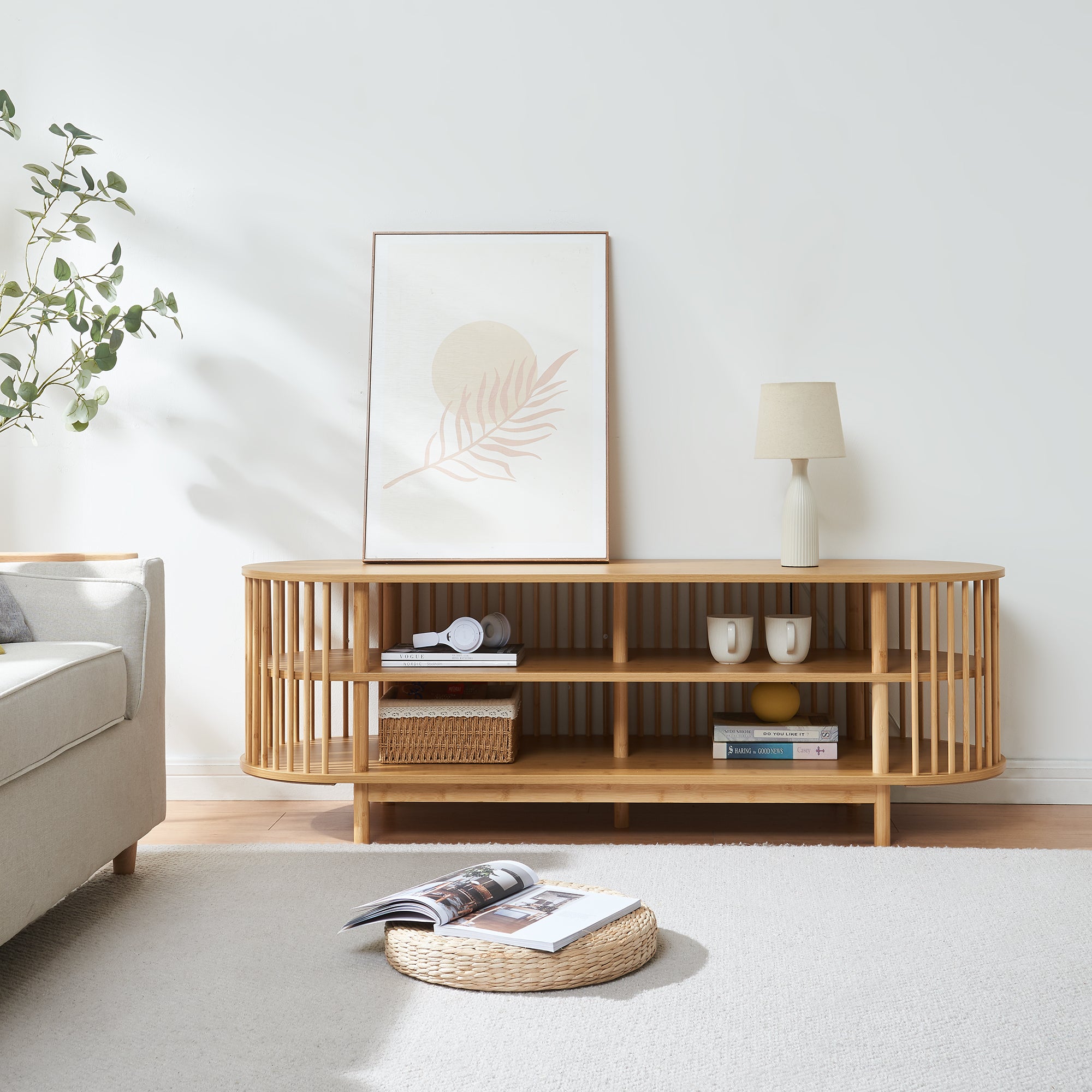 Mobile Porta TV Jarvenpaa con 4 Scomparti in Bambù 150 x 48 x 50 cm - Naturale [en.casa]