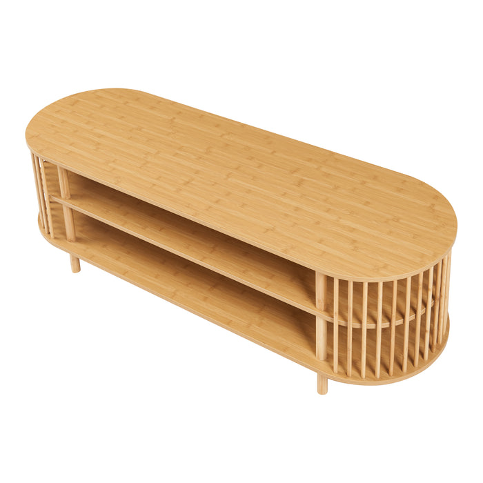 Mobile Porta TV Jarvenpaa con 4 Scomparti in Bambù 150 x 48 x 50 cm - Naturale [en.casa]