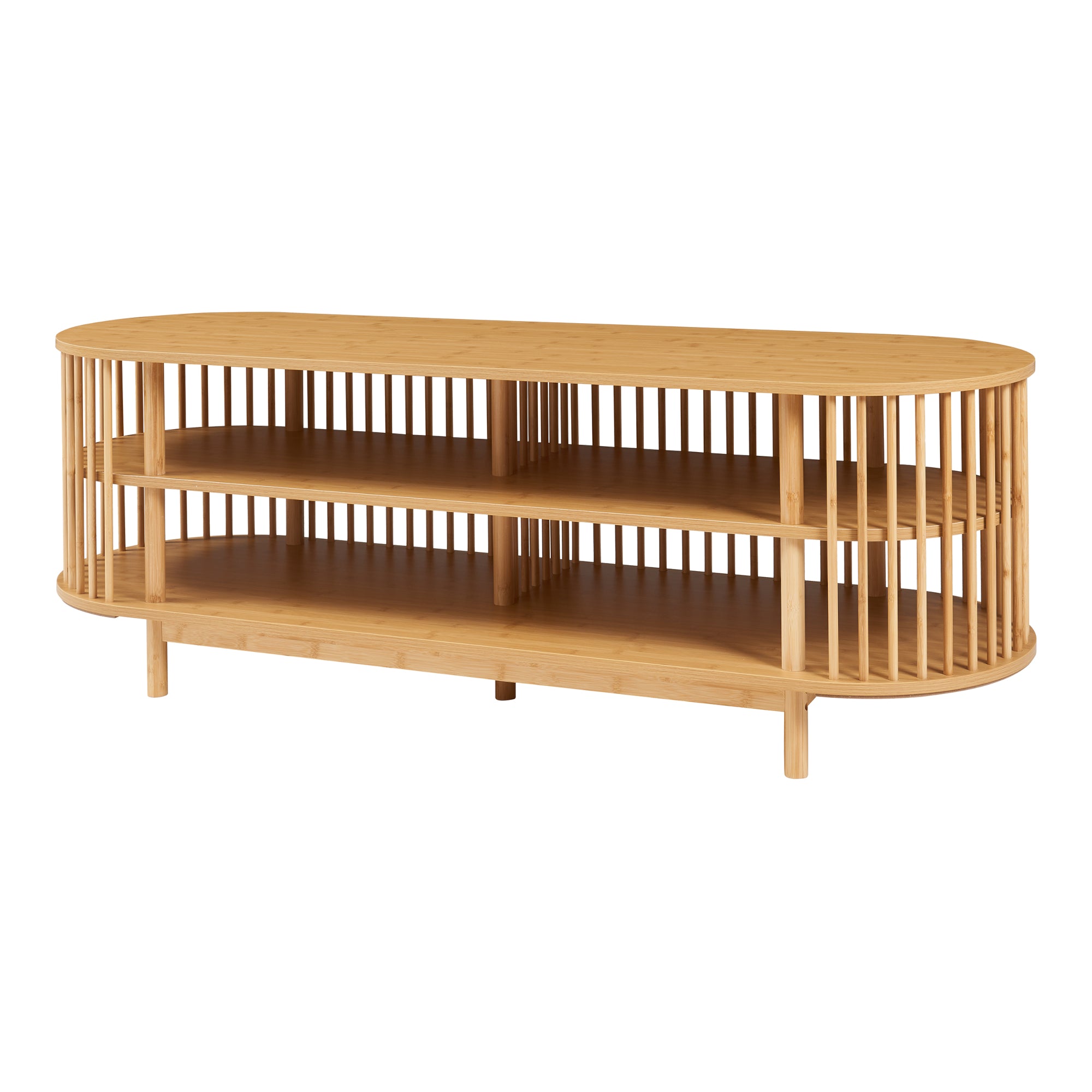 Mobile Porta TV Jarvenpaa con 4 Scomparti in Bambù 150 x 48 x 50 cm - Naturale [en.casa]