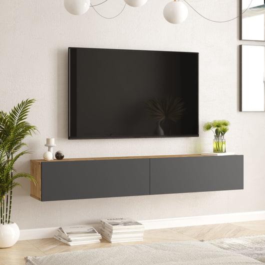 Mobile Porta TV Lapinlahti con 2 Ante a Ribalta Consolle da Parete 180 cm - Rovere Rustico/Antracite [en.casa]
