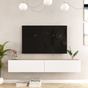 Mobile Porta TV Lapinlahti con 2 Ante a Ribalta Consolle da Parete 180 cm - Rovere Rustico/Bianco [en.casa]