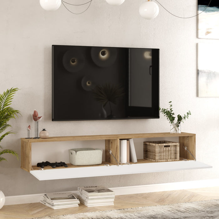 Mobile Porta TV Lapinlahti con 2 Ante a Ribalta Consolle da Parete 180 cm - Rovere Rustico/Bianco [en.casa]