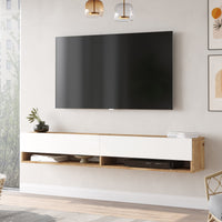 Consolle da Parete 'Laitila' con 2 Ante e Scomparti Mobile Pensile Porta TV 180 cm - Rovere Rustico/Bianco [en.casa]