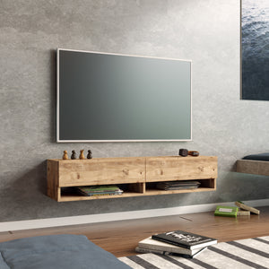 Consolle da Parete 'Laitila' con 2 Ante e Scomparti Mobile Pensile Porta TV 140 cm - Rovere Rustico [en.casa]