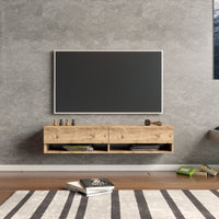 Consolle da Parete 'Laitila' con 2 Ante e Scomparti Mobile Pensile Porta TV 140 cm - Rovere Rustico [en.casa]