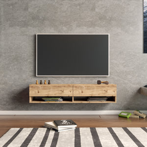Consolle da Parete 'Laitila' con 2 Ante e Scomparti Mobile Pensile Porta TV 140 cm - Rovere Rustico [en.casa]
