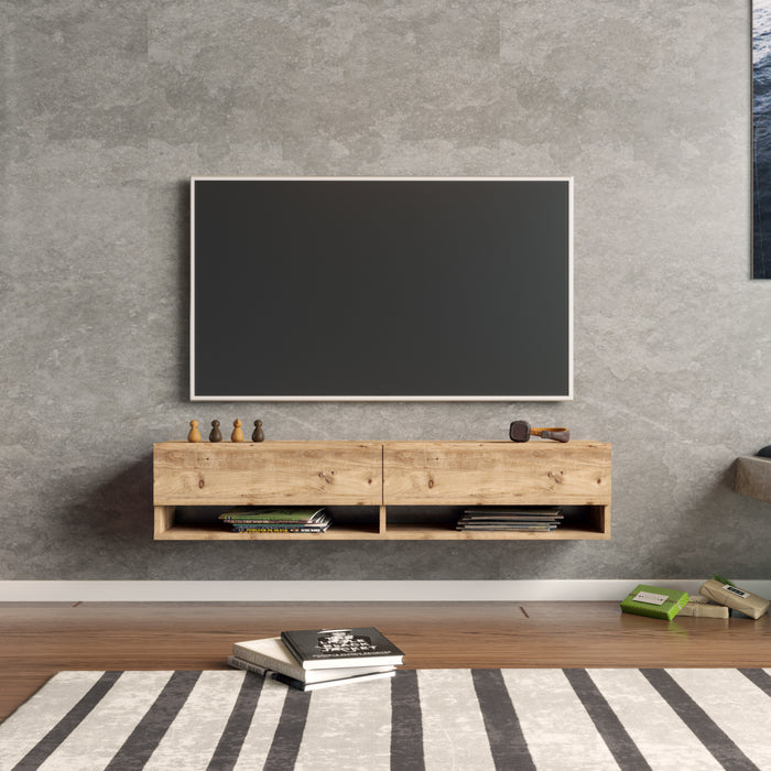 Consolle da Parete 'Laitila' con 2 Ante e Scomparti Mobile Pensile Porta TV 140 cm - Rovere Rustico [en.casa]