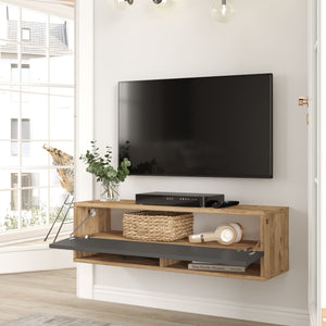 Consolle da Parete 'Laitila' con Anta e Scomparti Mobile Pensile Porta TV 100 cm - Rovere Rustico/Antracite [en.casa]