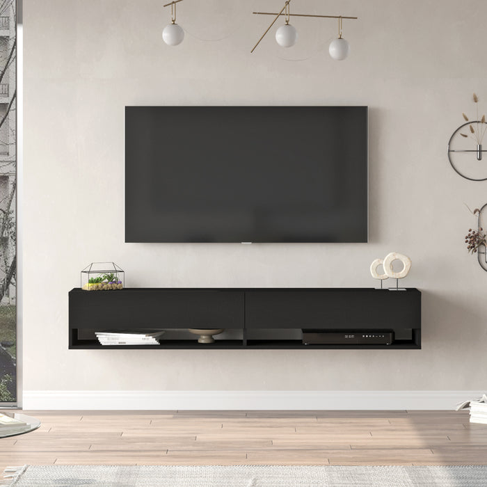 Consolle da Parete 'Laitila' con 2 Ante e Scomparti Mobile Pensile Porta TV 180 cm - Nero [en.casa]