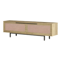 Mobile TV Kvænangen con 2 Scomparti Chiusi - Effetto Rovere / Rattan [en.casa]