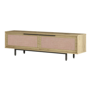 Mobile TV Kvænangen con 2 Scomparti Chiusi - Effetto Rovere / Rattan [en.casa]