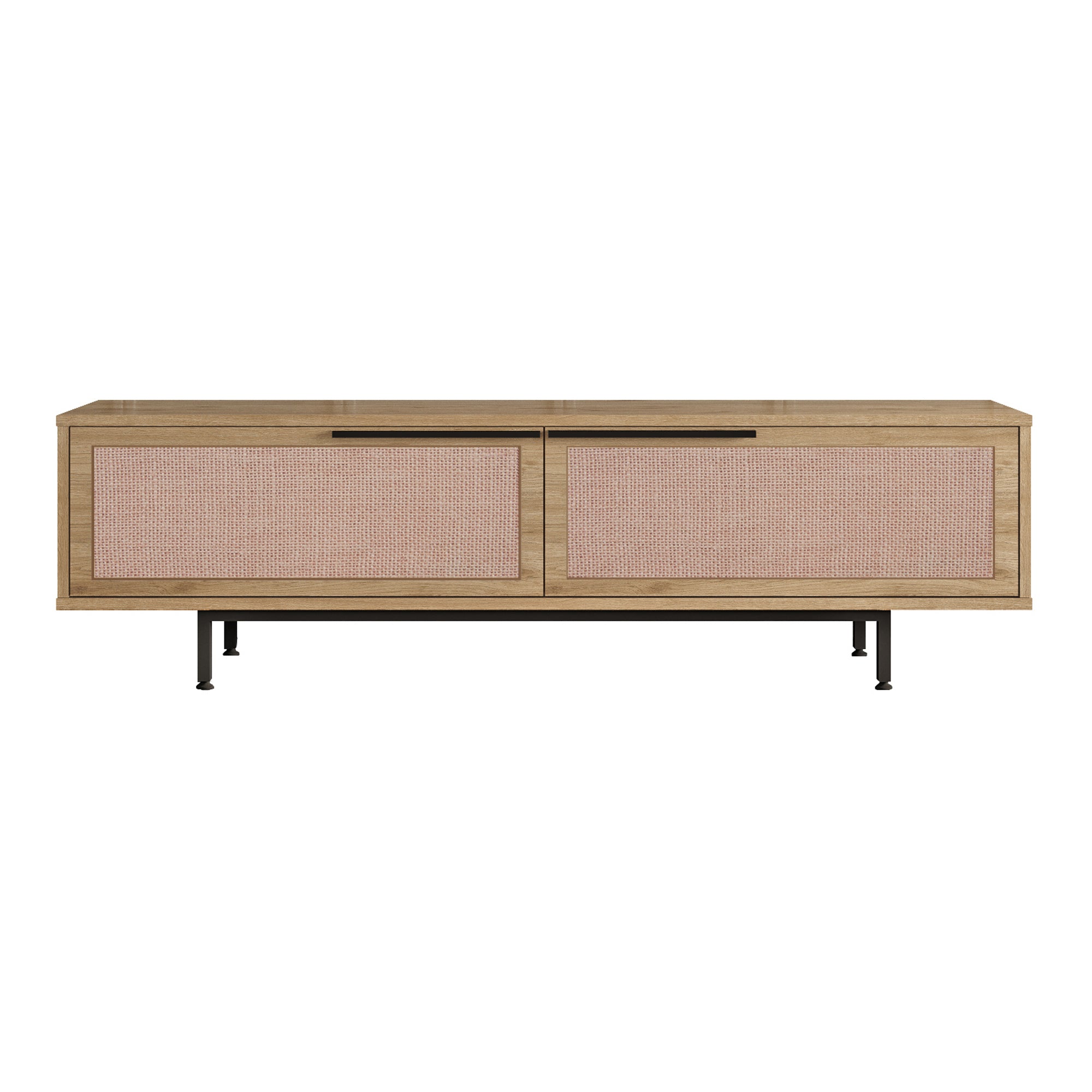 Mobile TV Kvænangen con 2 Scomparti Chiusi - Effetto Rovere / Rattan [en.casa]