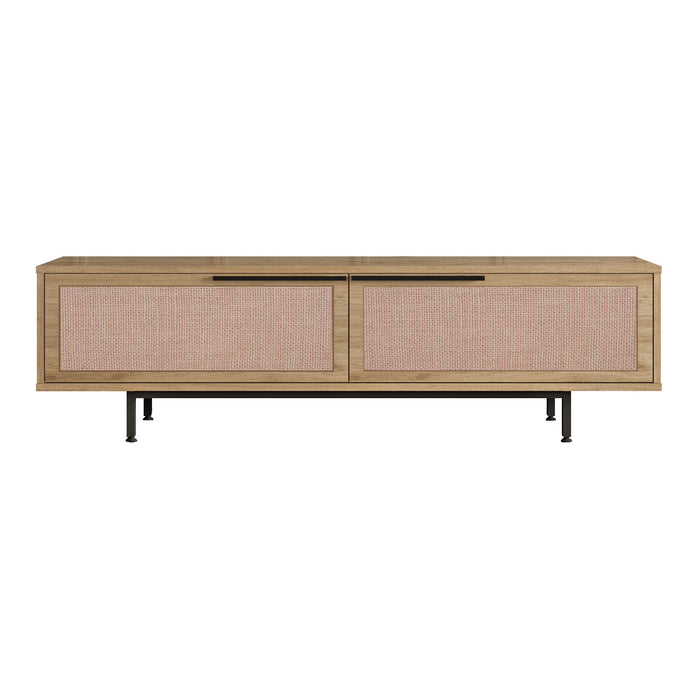 Mobile TV Kvænangen con 2 Scomparti Chiusi - Effetto Rovere / Rattan [en.casa]