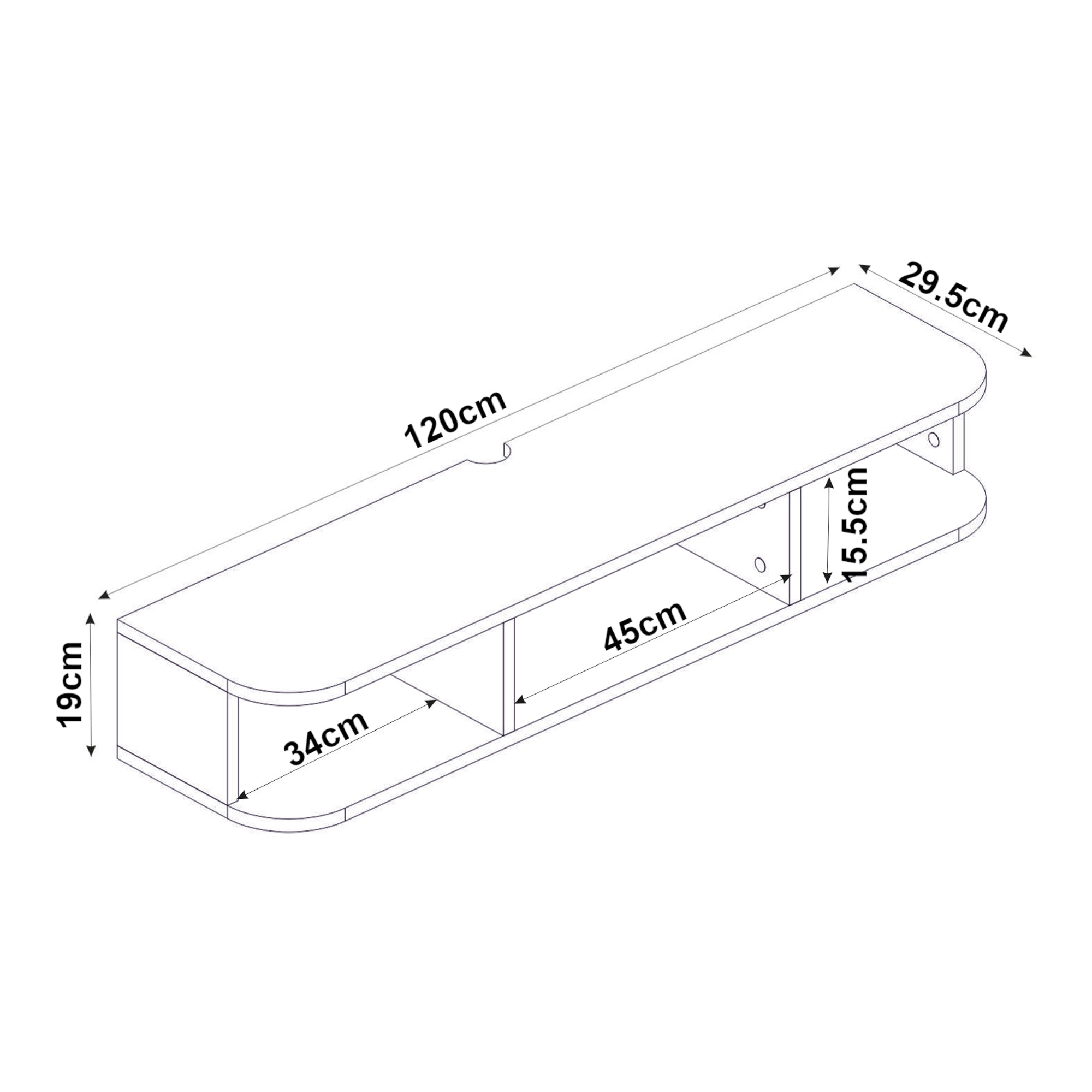 Mobile Porta TV da Parete Oundsvas con 3 Scomparti 120 x 30 x 19 cm - Bianco [en.casa]