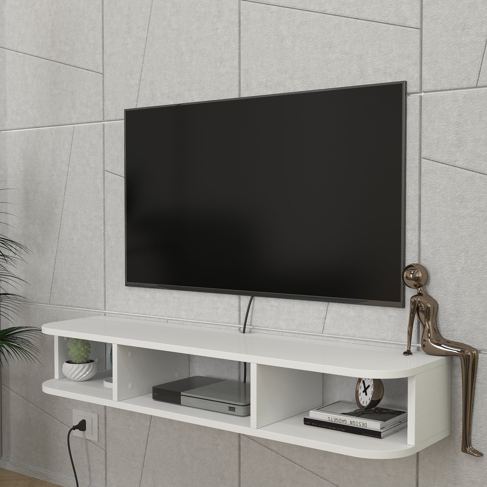Mobile Porta TV da Parete Oundsvas con 3 Scomparti 120 x 30 x 19 cm - Bianco [en.casa]