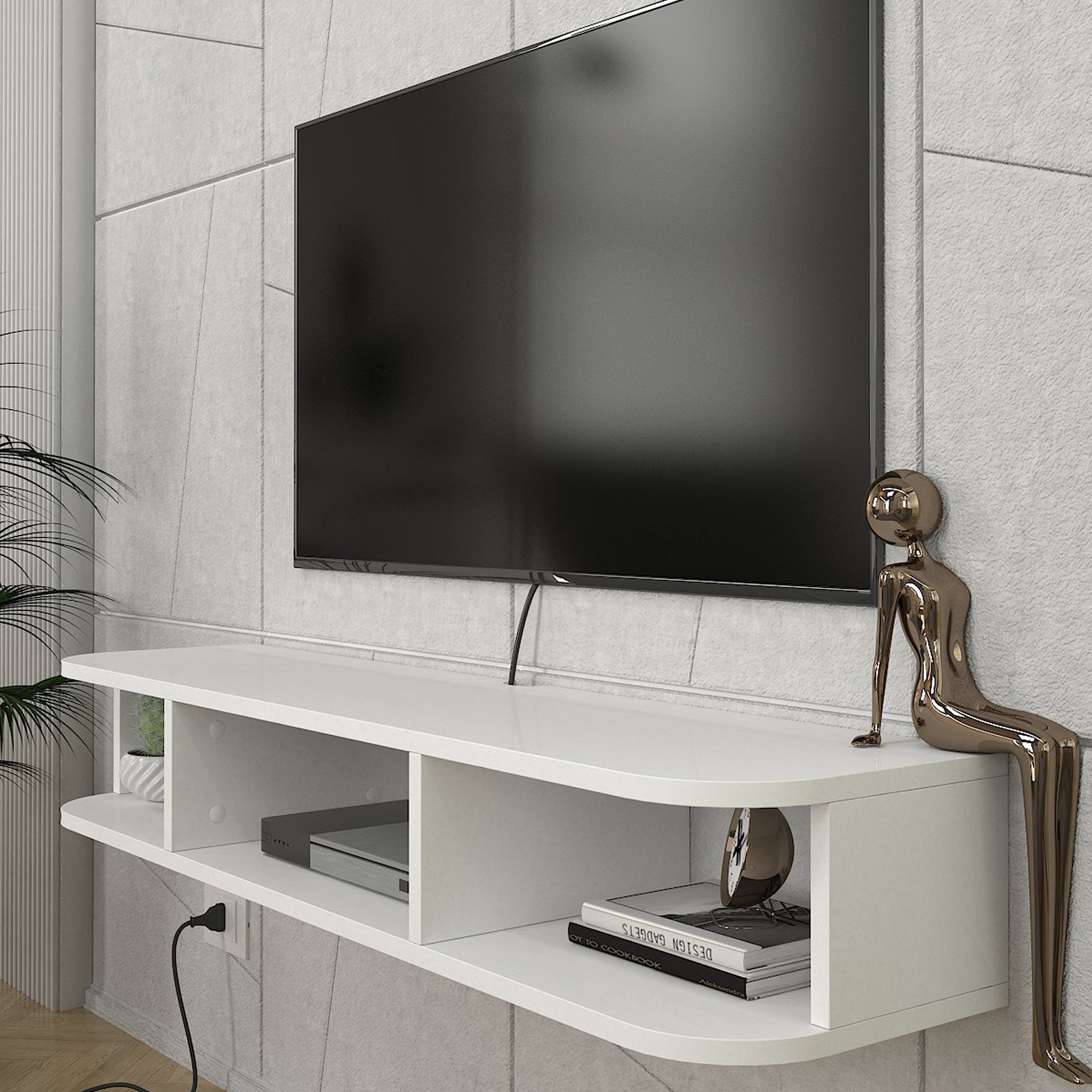 Mobile Porta TV da Parete Oundsvas con 3 Scomparti 120 x 30 x 19 cm - Bianco [en.casa]