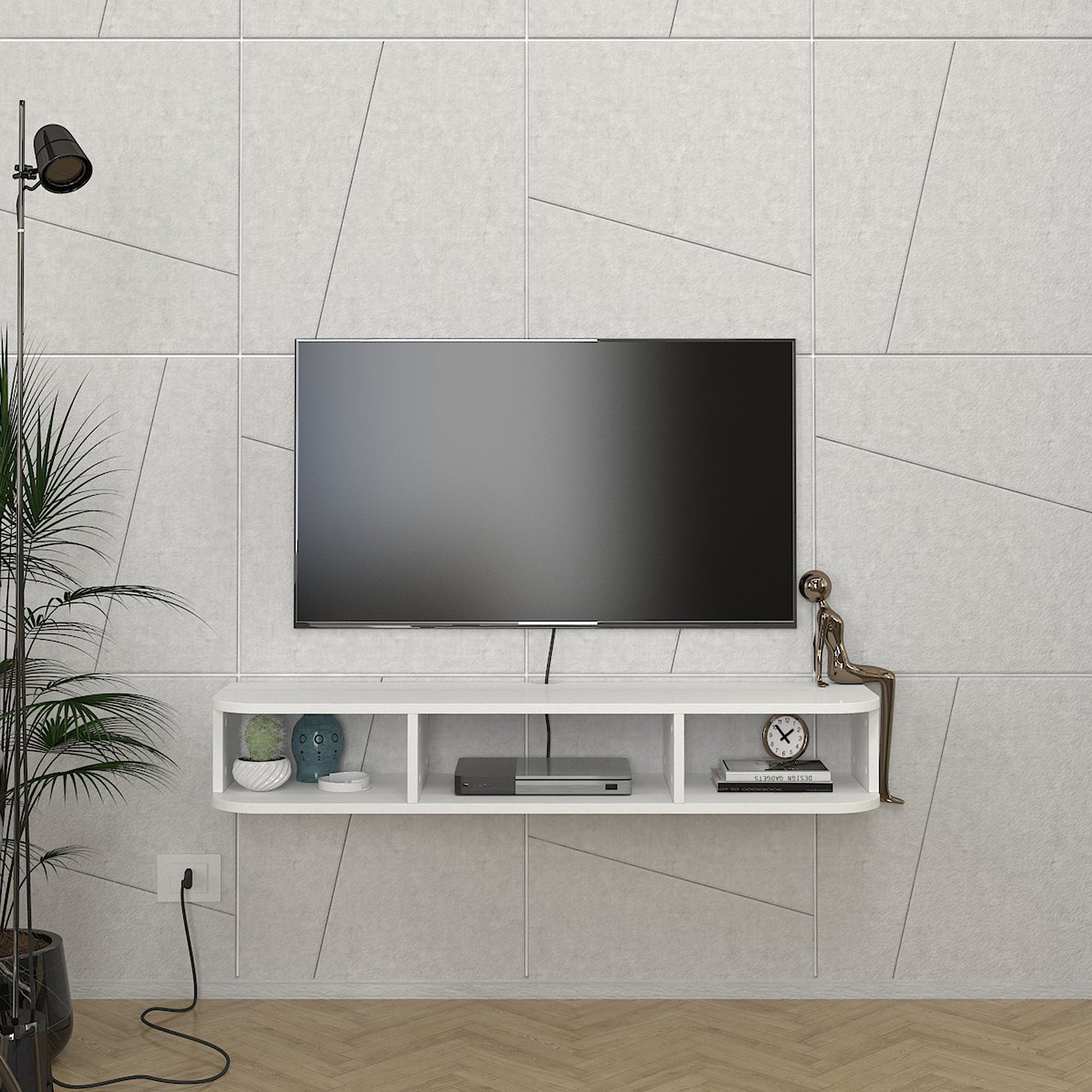 Mobile Porta TV da Parete Oundsvas con 3 Scomparti 120 x 30 x 19 cm - Bianco [en.casa]