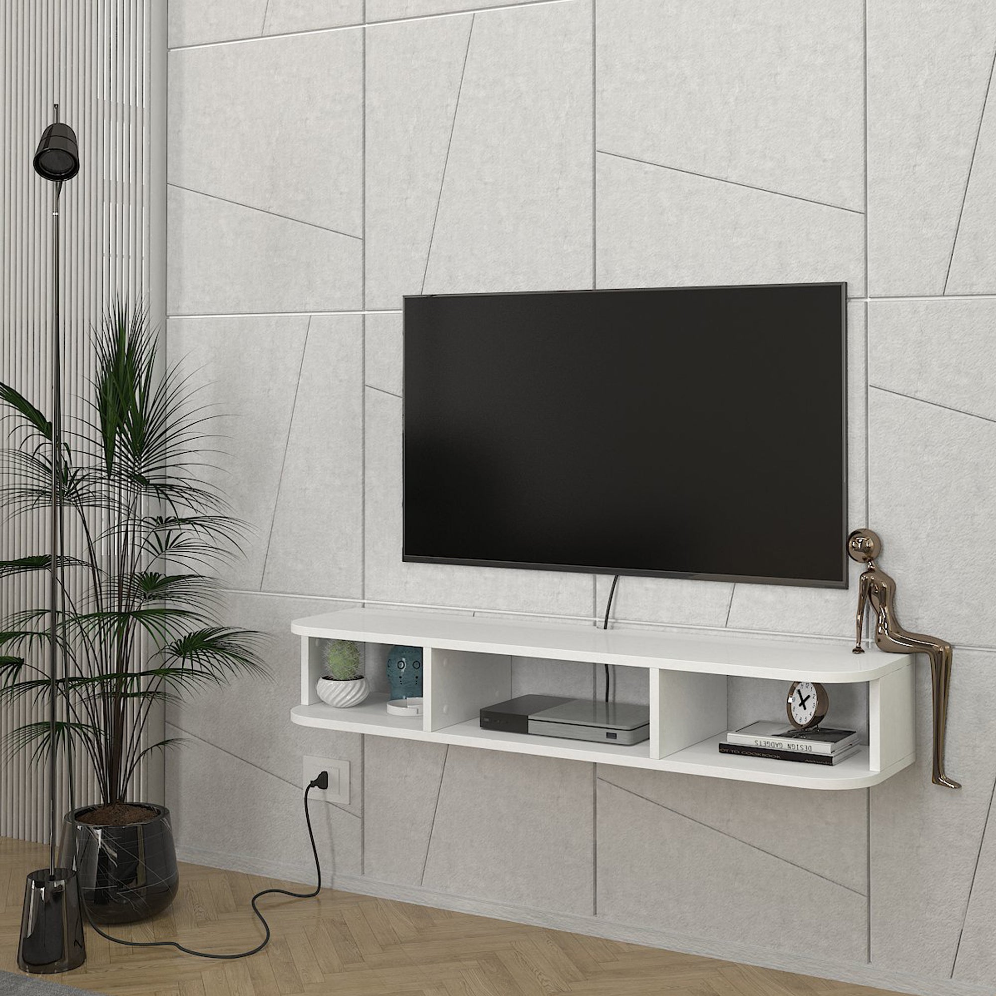Mobile Porta TV da Parete Oundsvas con 3 Scomparti 120 x 30 x 19 cm - Bianco [en.casa]