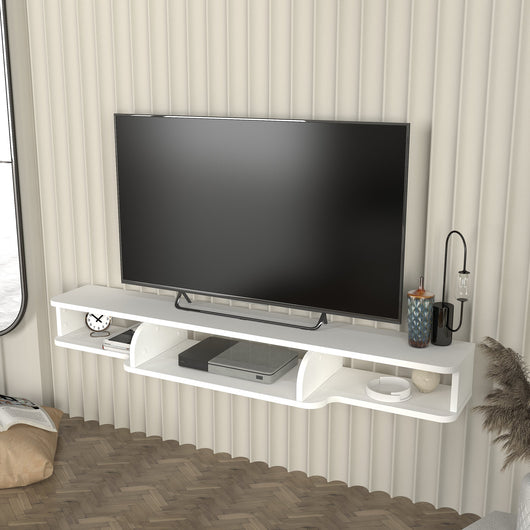Mensola Porta TV Sospesa Aar con Scomparti Aperti 135 x 30 x 16 cm - Bianco [en.casa]