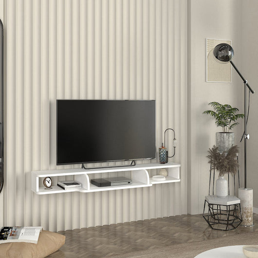 Mensola Porta TV Sospesa Aar con Scomparti Aperti 135 x 30 x 16 cm - Bianco [en.casa]