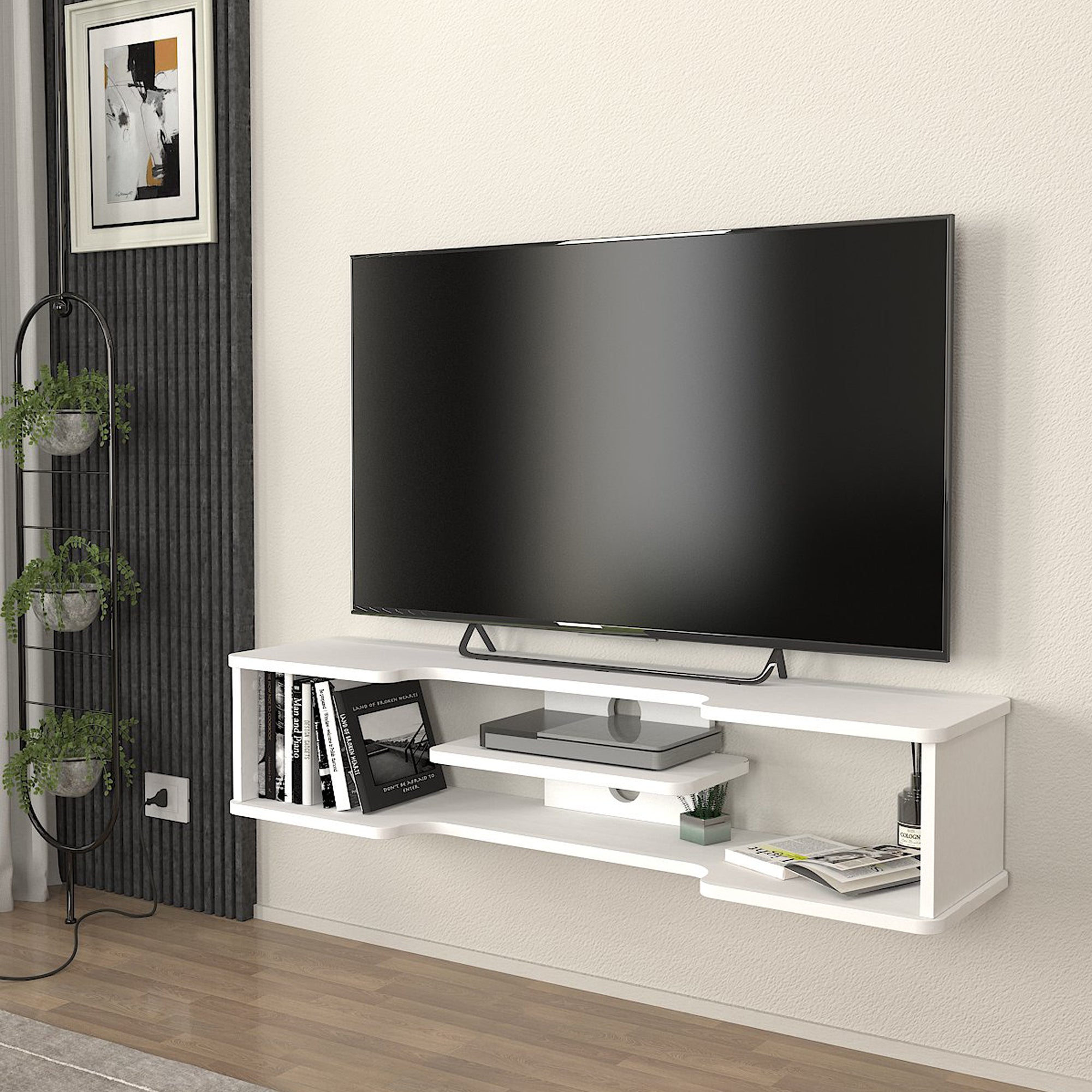 Mobile Porta TV Yrela da Parete con Ripiano 120 x 30 x 26 cm - Bianco [en.casa]