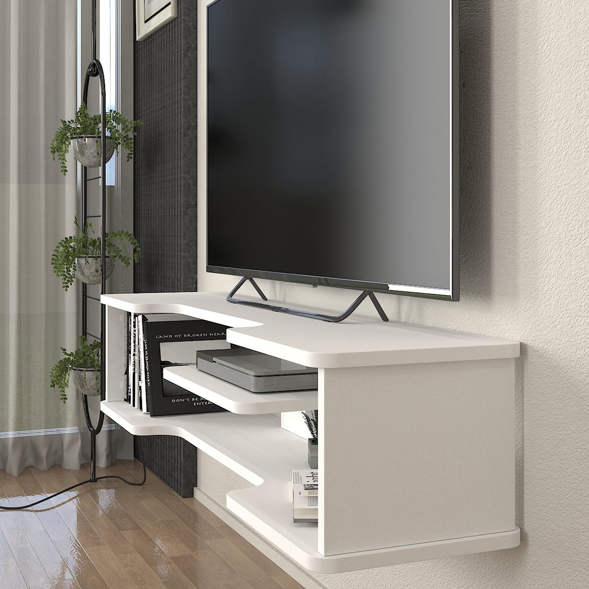 Mobile Porta TV Yrela da Parete con Ripiano 120 x 30 x 26 cm - Bianco [en.casa]