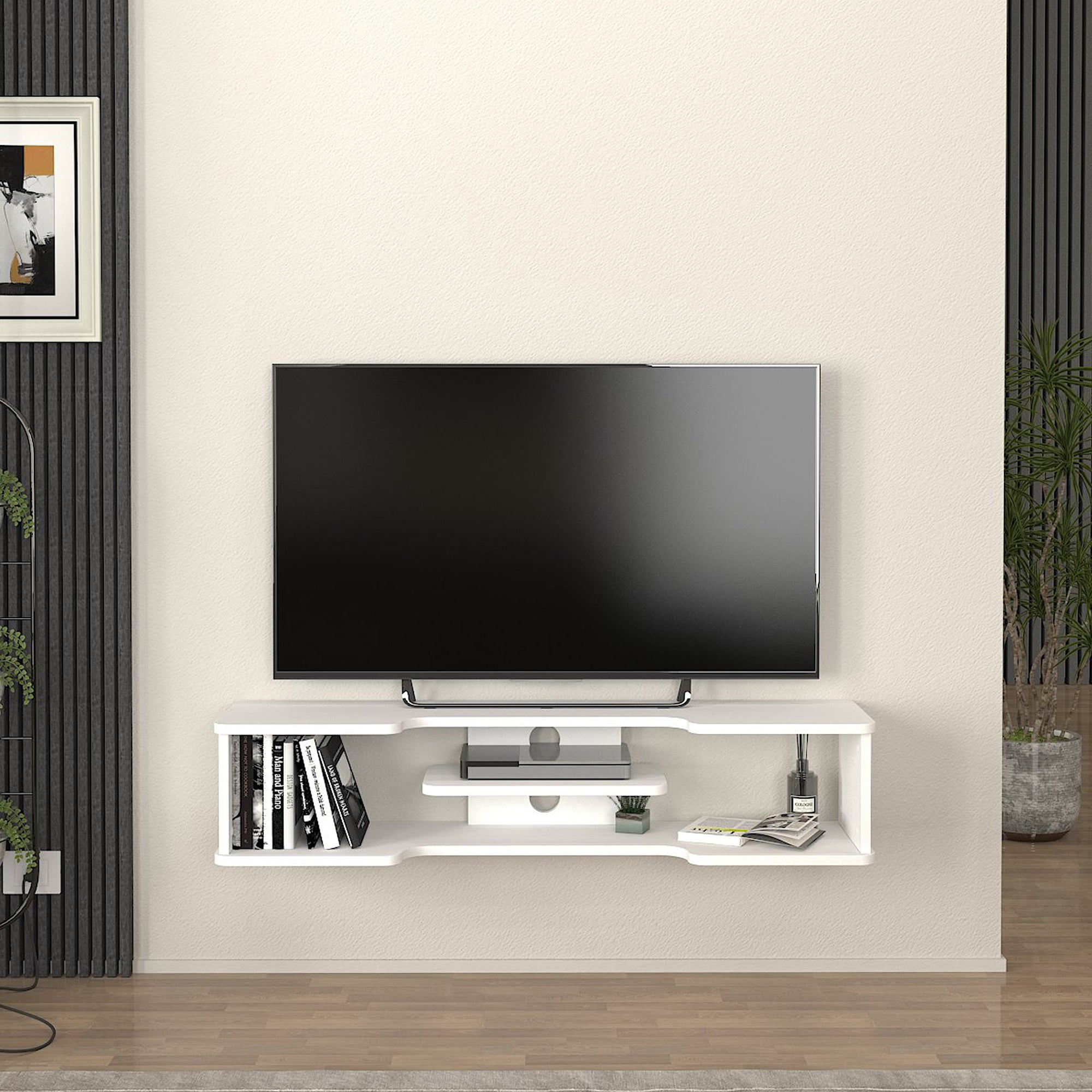 Mobile Porta TV Yrela da Parete con Ripiano 120 x 30 x 26 cm - Bianco [en.casa]