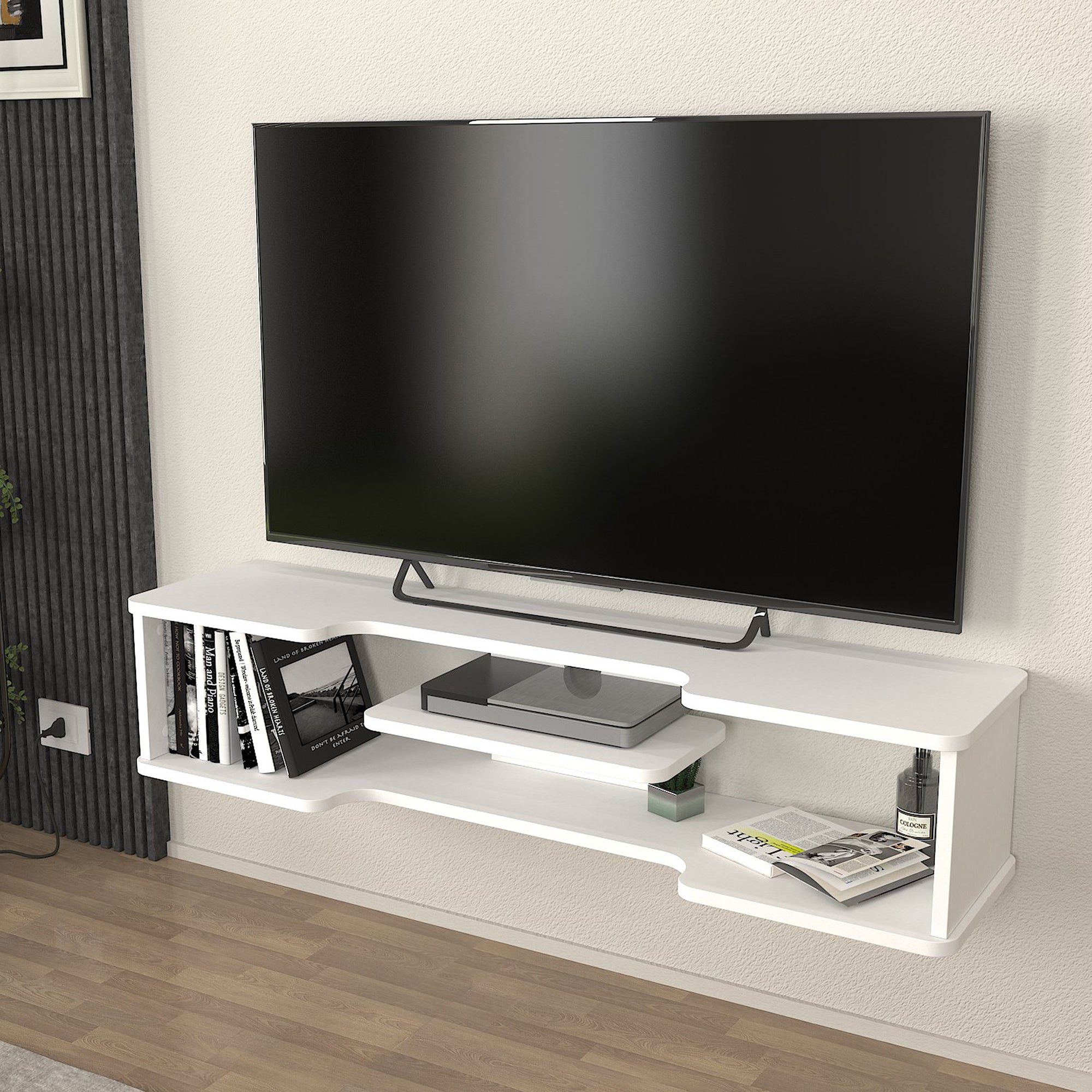 Mobile Porta TV Yrela da Parete con Ripiano 120 x 30 x 26 cm - Bianco [en.casa]