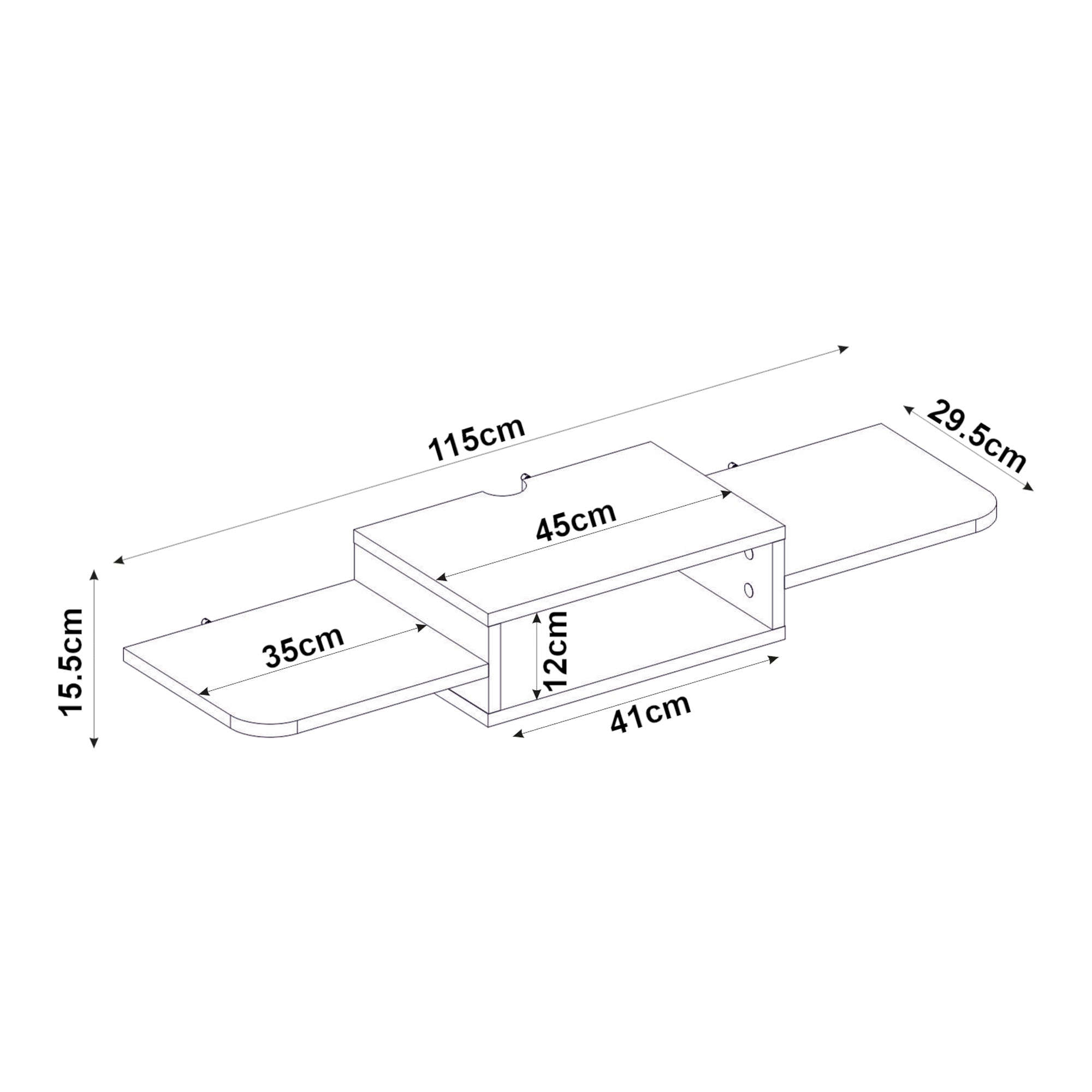 Mobile Porta TV Tar da Parete con Vano Aperto e Ripiani 115 x 30 x 16 cm - Bianco [en.casa]