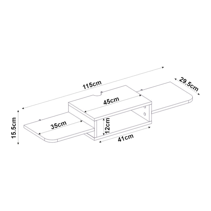 Mobile Porta TV Tar da Parete con Vano Aperto e Ripiani 115 x 30 x 16 cm - Bianco [en.casa]