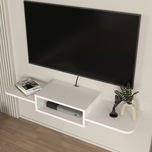 Mobile Porta TV Tar da Parete con Vano Aperto e Ripiani 115 x 30 x 16 cm - Bianco [en.casa]