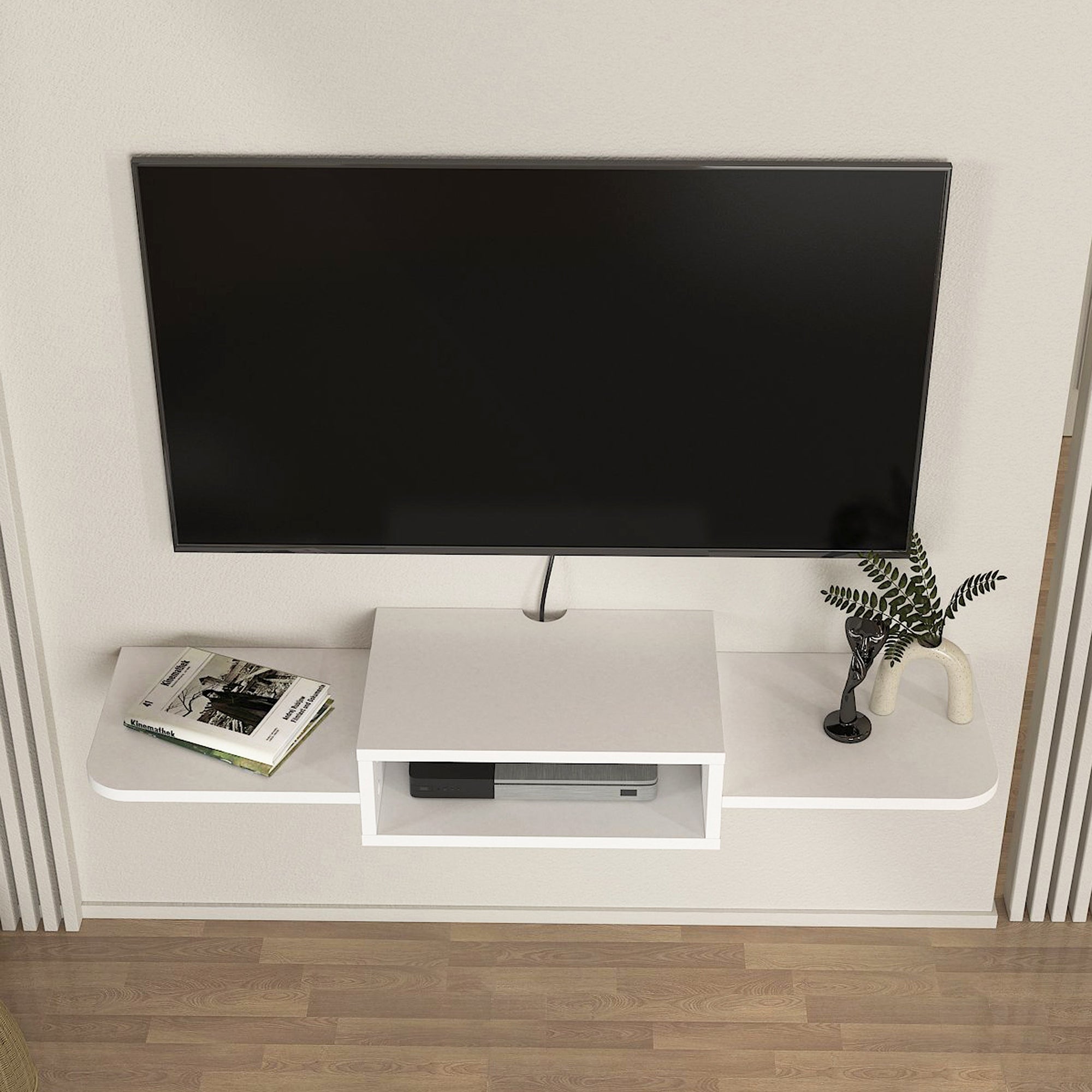 Mobile Porta TV Tar da Parete con Vano Aperto e Ripiani 115 x 30 x 16 cm - Bianco [en.casa]
