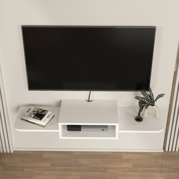 Mobile Porta TV Tar da Parete con Vano Aperto e Ripiani 115 x 30 x 16 cm - Bianco [en.casa]
