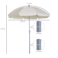 Ombrellone da Esterno 2x2.3 m Portatile con Tettuccio Inclinabile, in Metallo e Poliestere, Crema