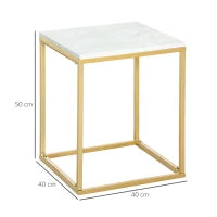 Tavolino da Caffè per Casa e Giardino in Metallo con Effetto Marmo, 40x40x50cm, Oro