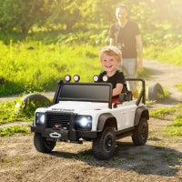 Auto elettrica per bambini, telecomando 2,4G, 3 velocità, sospensione a 4 ruote, musica, luci LED e clacson, bianco