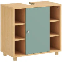 Mobile sottolavabo con 6 scaffali aperti e porta a chiusura ammortizzata, 60 x 33 x 57 cm, Verde