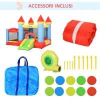 Castello Gonfiabile Gigante e Rimbalzante per Bambini 3-8 Anni con Scivolo, Piscina e Canestro, 280cmx260cmx210cm