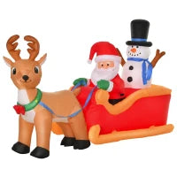 Babbo Natale Gonfiabile con Slitta, Renna, Pupazzo di Neve e Luci LED, Decorazione Natalizia da Esterno, 200x80x128cm
