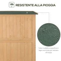 Casetta da Giardino Legno con Porta Doppia, Mensole e Finestre, 127.5x50x164cm