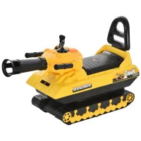 Macchina Cavalcabile per Bambini con Cannone Spara Palline e Vano Contenitore, Carro Armato per Bambini 3+Anni, 68x24x41.5cm, Giallo