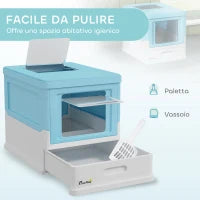 Lettiera per Gatti Chiusa con Paletta, Vassoio Estraibile e 2 Porte, 47.5x35.5x36.7cm, Azzurro
